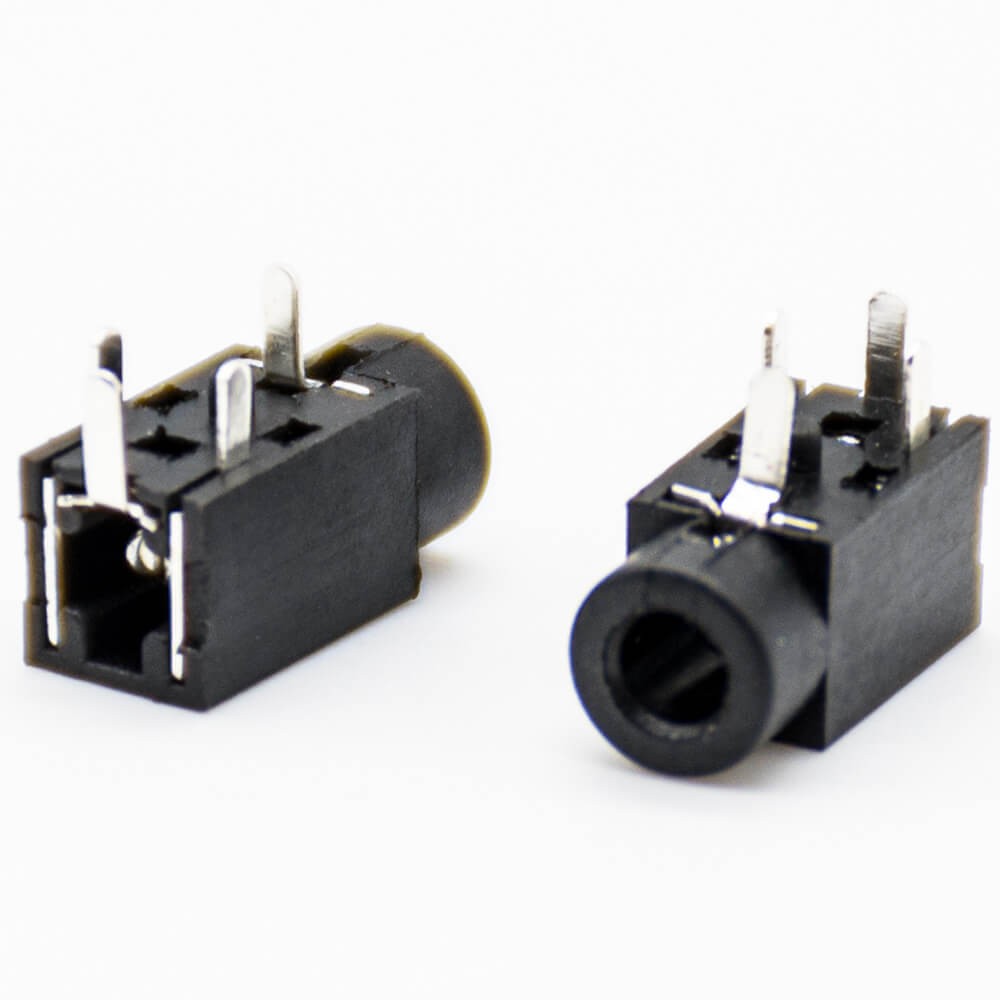 DC Power Connectors Right Angle Through Hole Solder Lug Unshiled Female Jack Black Plastic 5mm*2.5mm