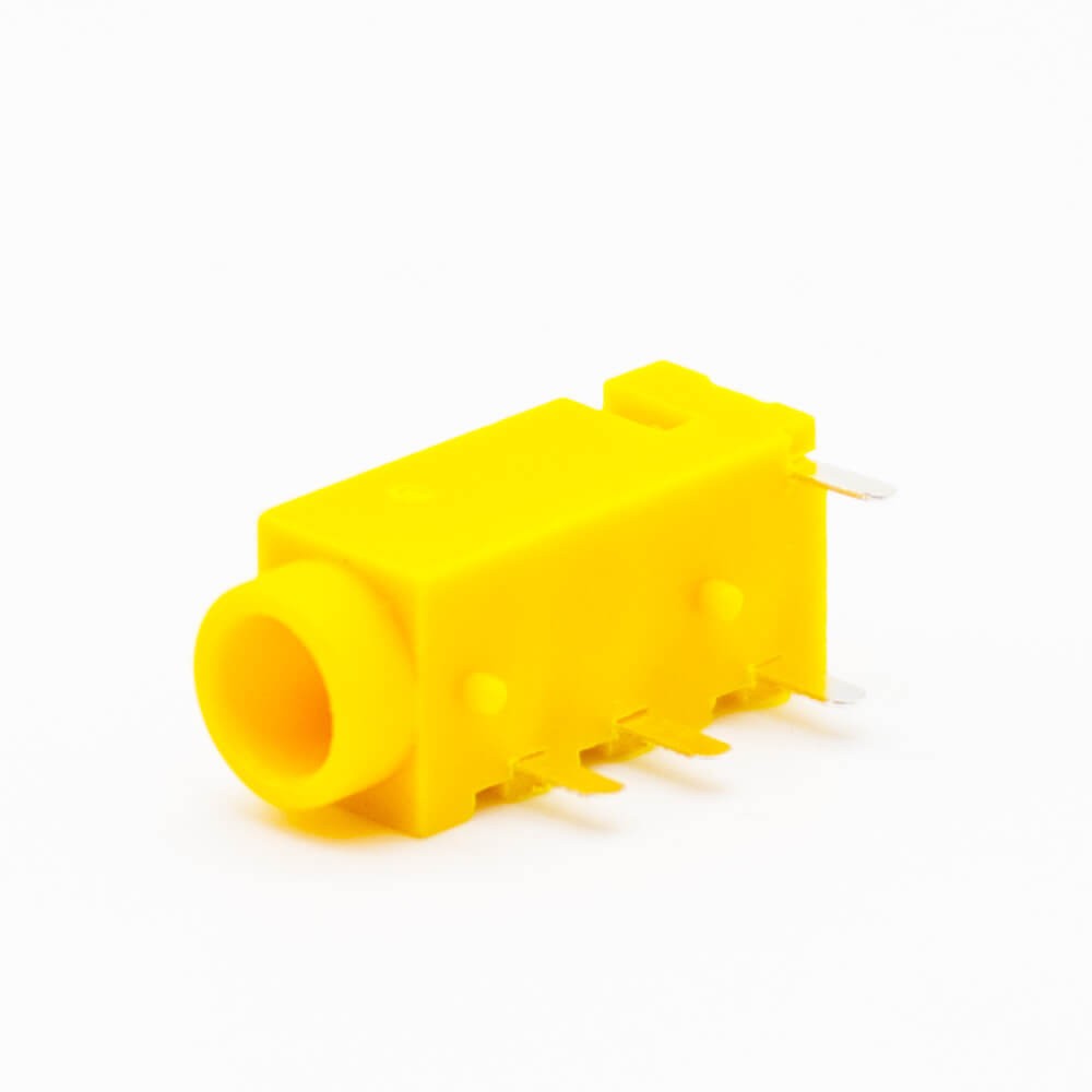 DC Power Supply Socket Yellow Plastic Female Jack Solder Lug Right Angle Unshiled Through Hole