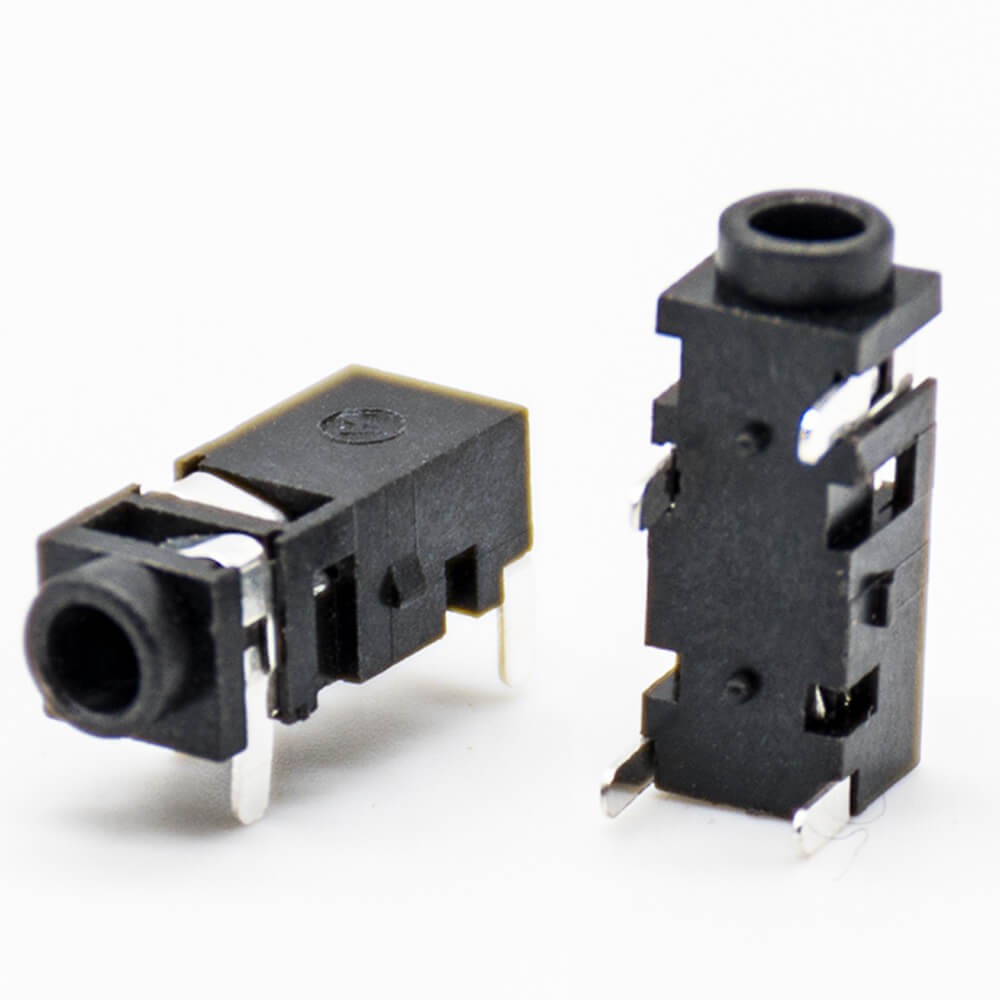 Power Socket Connector Female Jack Unshiled Black Plastic Through Hole 90° Solder Lug