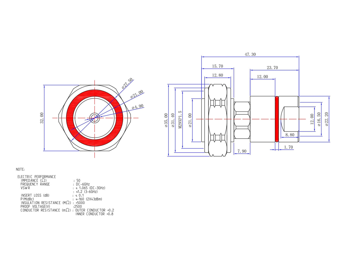 7/16 DIN Male Clamp Solder Connector for 1/2" Annular Cable