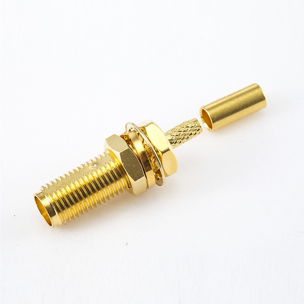 Crimp for RG174/RG316/LMR100 SMA Connector Female 180 Degree Front Bulkhead