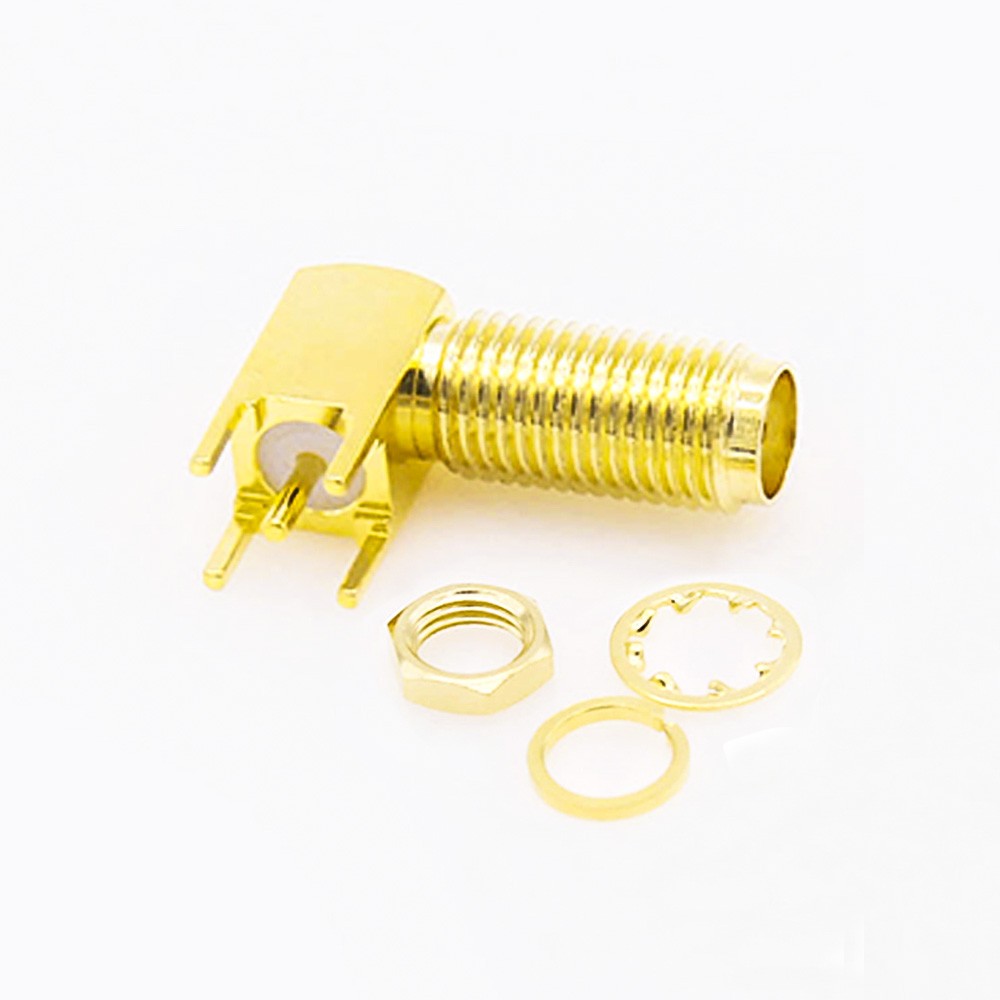 Long Thread Right Angle Female SMA Jack Connector Front Bulkhead for PCB Mount Through Hole