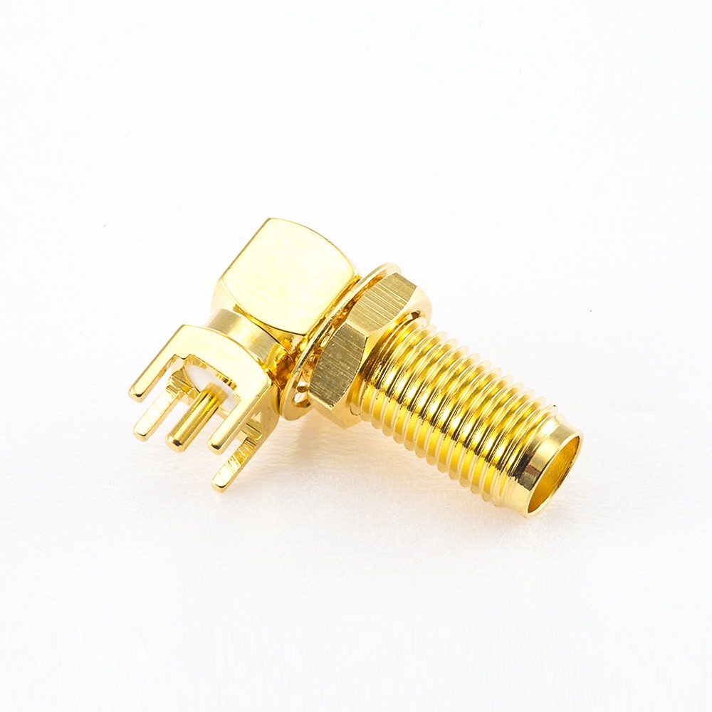 SMA Female Right Angle PCB Mount Connector Through Hole Front Bulkhead