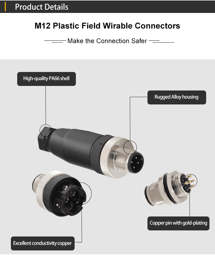 10pcs Circular Connector 12Pin M12 A-Coded Straight Plug Screw Connection