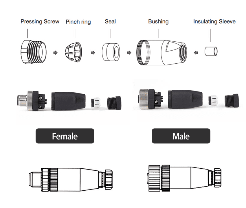 10pcs Circular Connector 12Pin M12 A-Coded Straight Plug Screw Connection