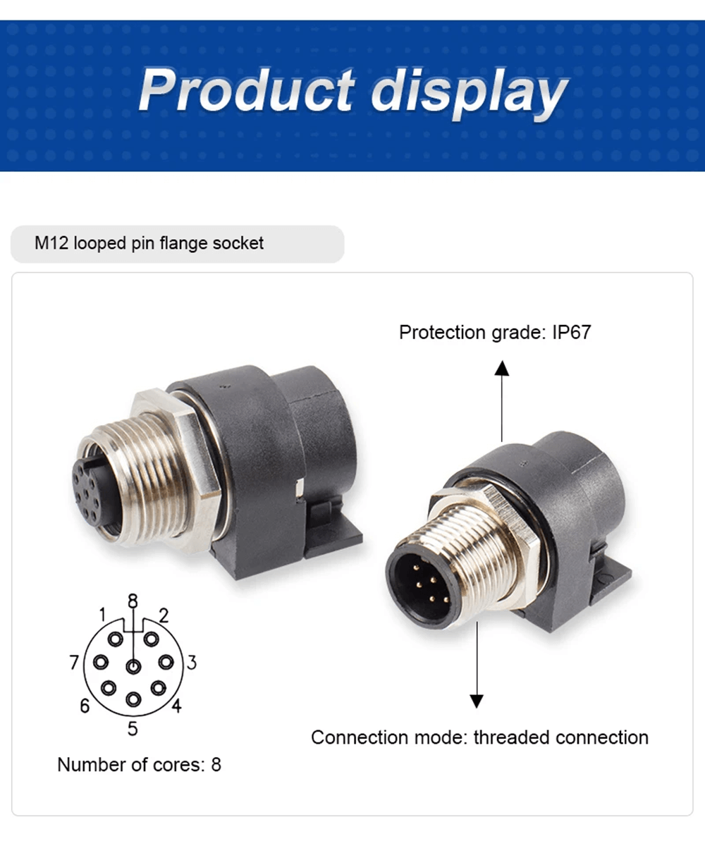 M12 5 Pin Female A Code Sensor Connector Right Angled PCB Mount Socket 360° Full Shielding