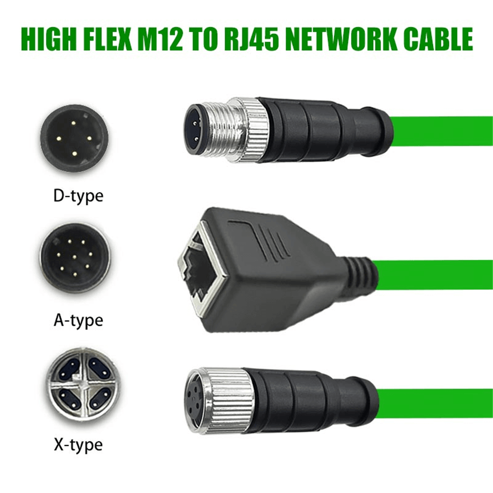 M12 4-pin D-Code Female to RJ45 Female High Flex Cat6 Industrial Ethernet Cable PVC Twisted Pair Cable