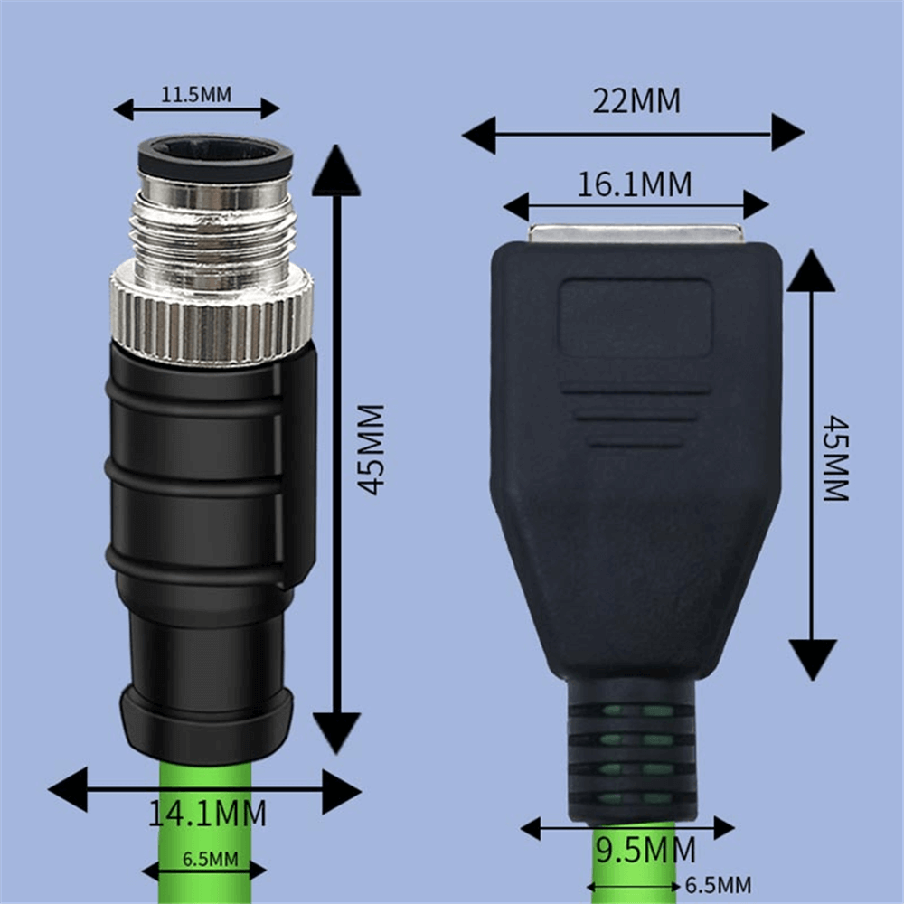 M12 4-pin A Code Male Angled to RJ45 Male High Flex Cat6 Industrial Ethernet Cable PVC Orangle