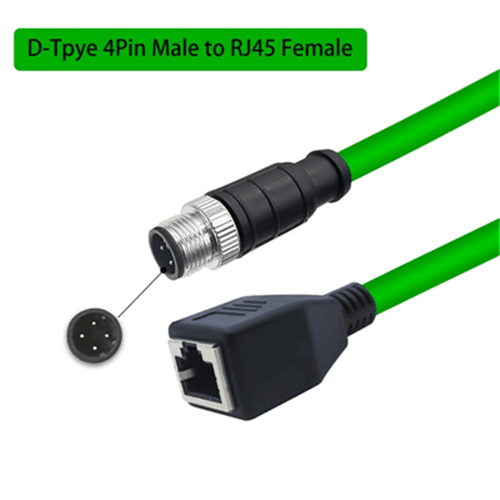 M12 4-pin A Code Male Angled to RJ45 Male High Flex Cat6 Industrial Ethernet Cable PVC Orangle