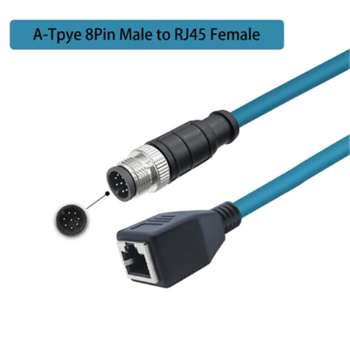 M12 4-pin A Code Male Angled to RJ45 Male High Flex Cat6 Industrial Ethernet Cable PVC Orangle