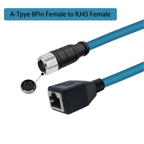 M12 4-pin A Code Male Angled to RJ45 Male High Flex Cat6 Industrial Ethernet Cable PVC Orangle