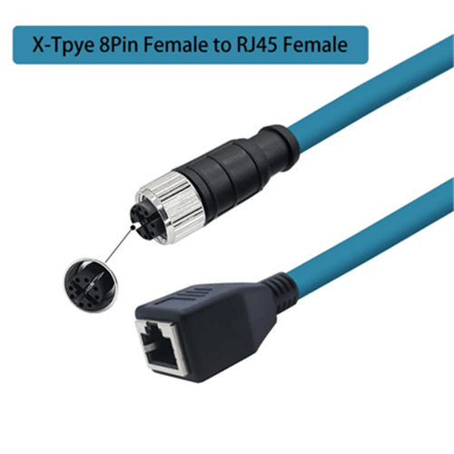 M12 4-pin A Code Male Angled to RJ45 Male High Flex Cat6 Industrial Ethernet Cable PVC Orangle