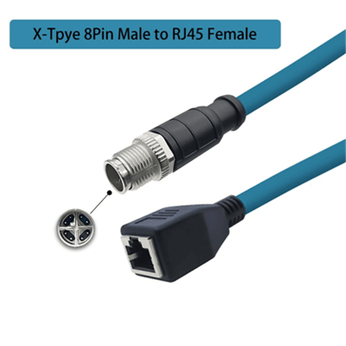 M12 4-pin A Code Male Angled to RJ45 Male High Flex Cat6 Industrial Ethernet Cable PVC Orangle