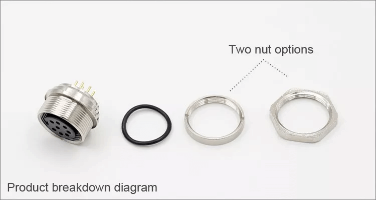 M16 Female Connector 12Pin Straight Waterproof Front Socket Panel Mount for Solder PCB Unshield