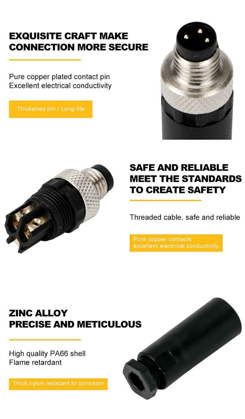 10 pcs M8 Male to Female B Coding Molding Type M8 5Pin Female Plug To Male Plug With 1M 24AWG Wire