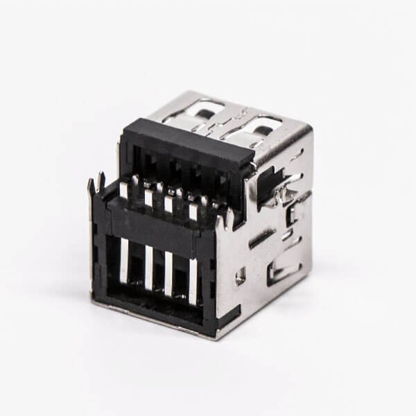 USB Right Angle Connectors Female DIP Dual Port