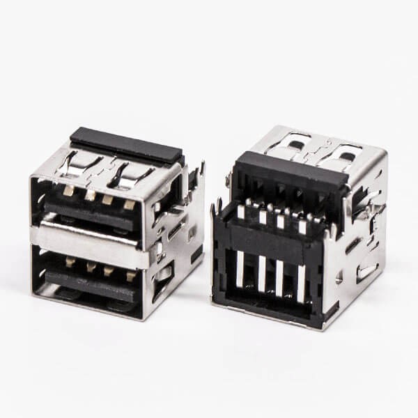 USB Right Angle Connectors Female DIP Dual Port 20pcs