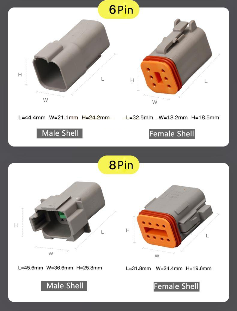 2 Pin Male Plug Shell Auto Waterproof Connector with 1.25mm2 Cable No Contacts Automotive Sealed Electric 14CM DT04-2P