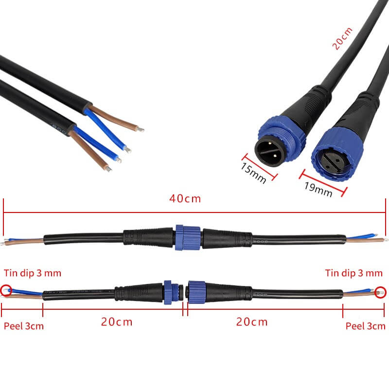 Waterproof Male Female Plug M15 Connector 2Pin Industrial Aviation LED Power Cord Automobile Plug-in 1.5 Square Cable