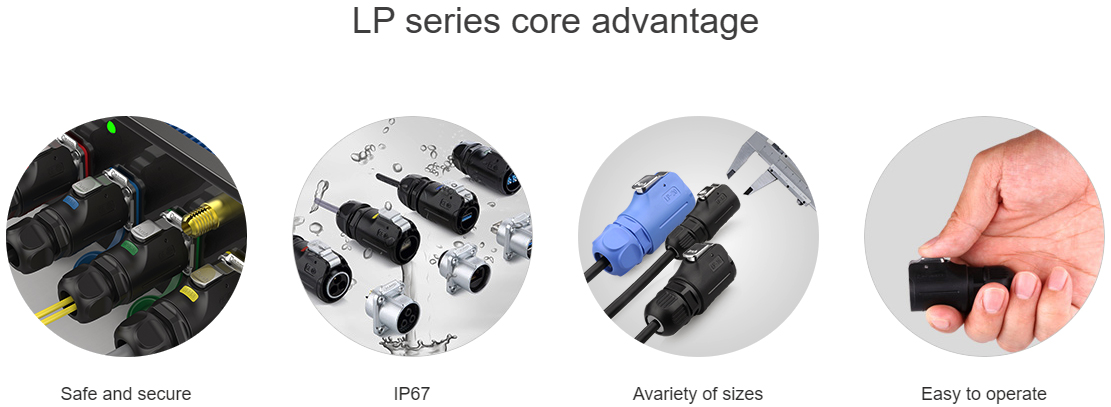 LP-12 Series 2-Pin Male Plug IP67 Waterproof Power Connector