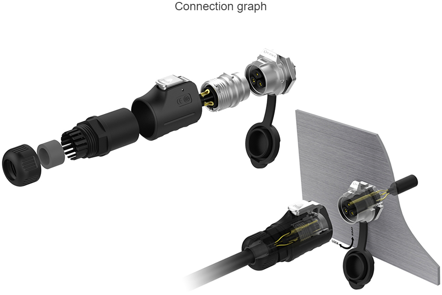 LP-12 Series 2-Pin Male Plug IP67 Waterproof Power Connector