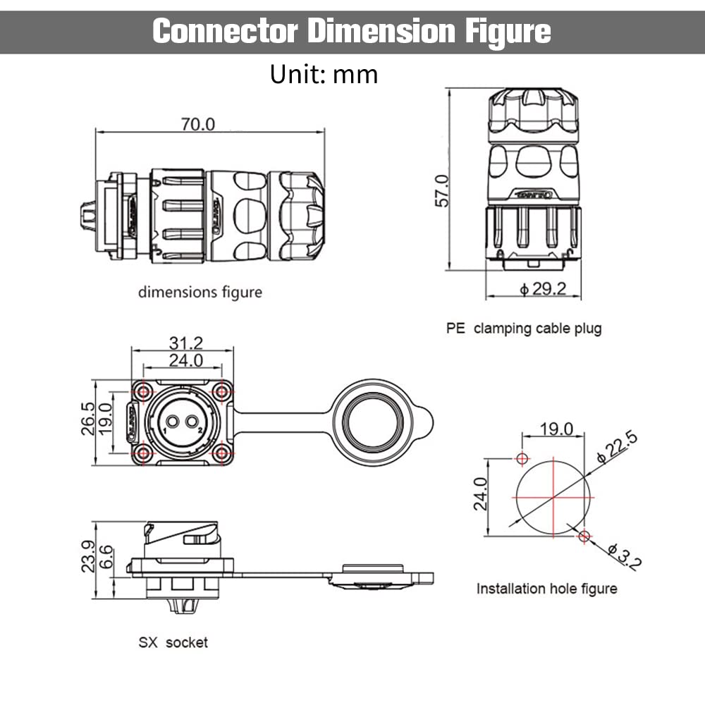 Bayonet 2 Pin Aviation Connectors Solder Wire Socket Plug with Waterproof Dust Cap IP67 20A 500V