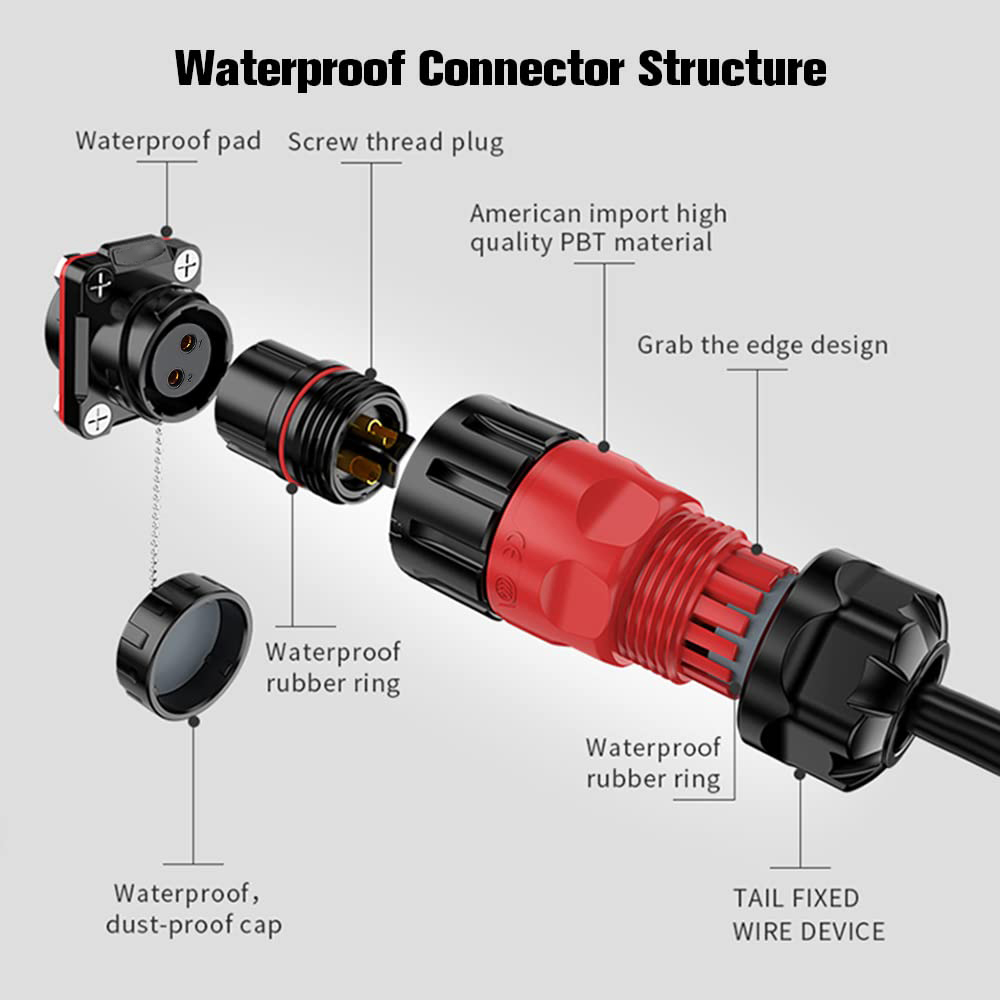 Bayonet 2 Pin Aviation Connectors Solder Wire Socket Plug with Waterproof Dust Cap IP67 20A 500V