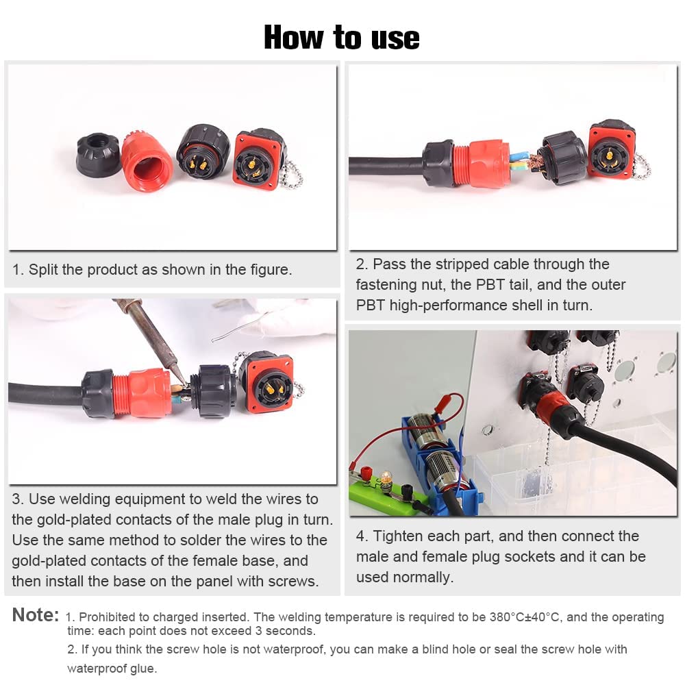 Bayonet 2 Pin Aviation Connectors Solder Wire Socket Plug with Waterproof Dust Cap IP67 20A 500V